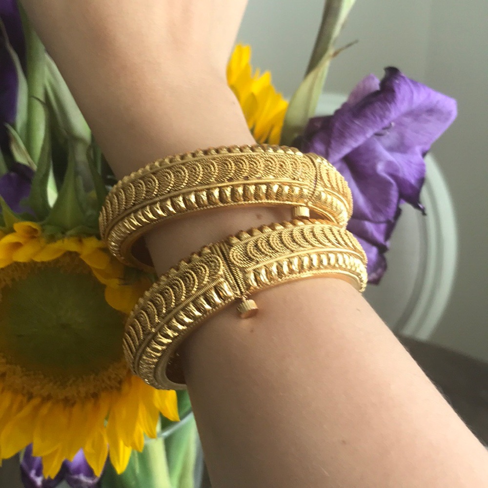 Golden Bangle Pair with Screw Closure